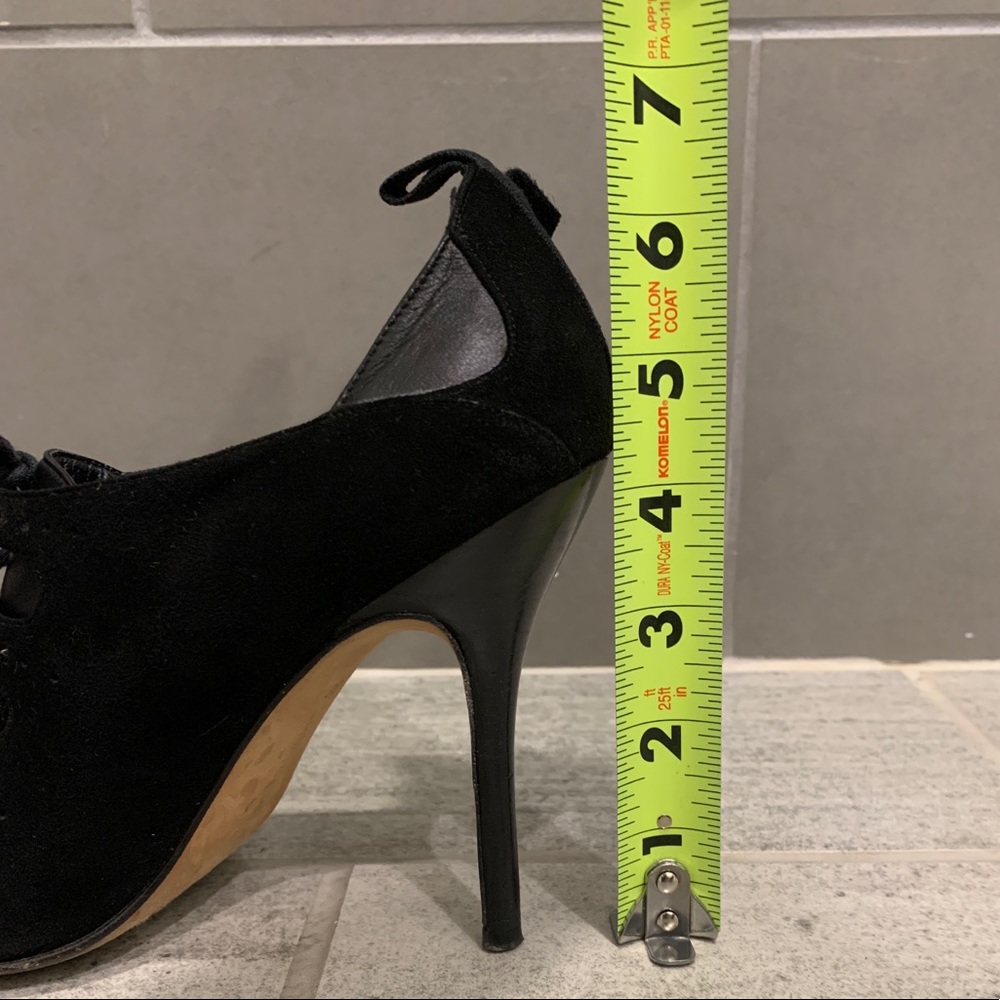CONSIGNED. Manolo Blahnik Suede Heels with Mesh Overlay - Picture 16 of 16